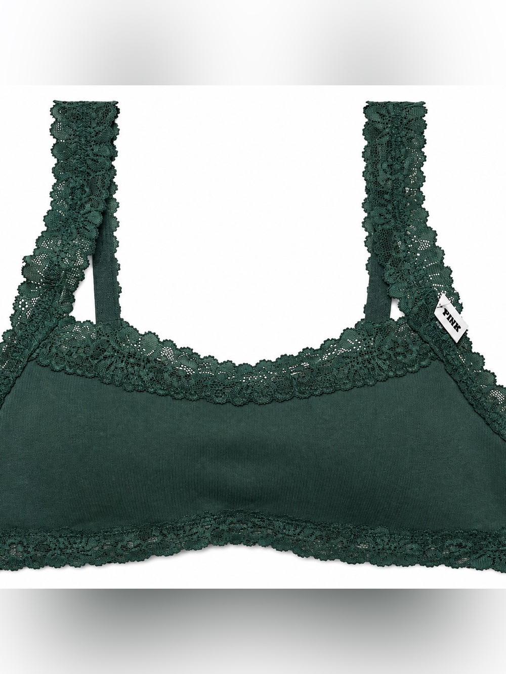 PINK Victoria's Secret Forest Green Lace-Trim Bralette